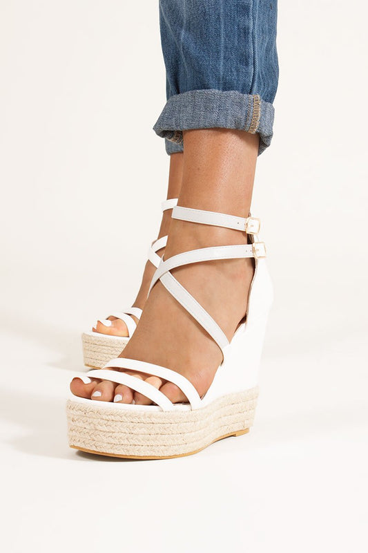 Sia White Espadrille Wedges