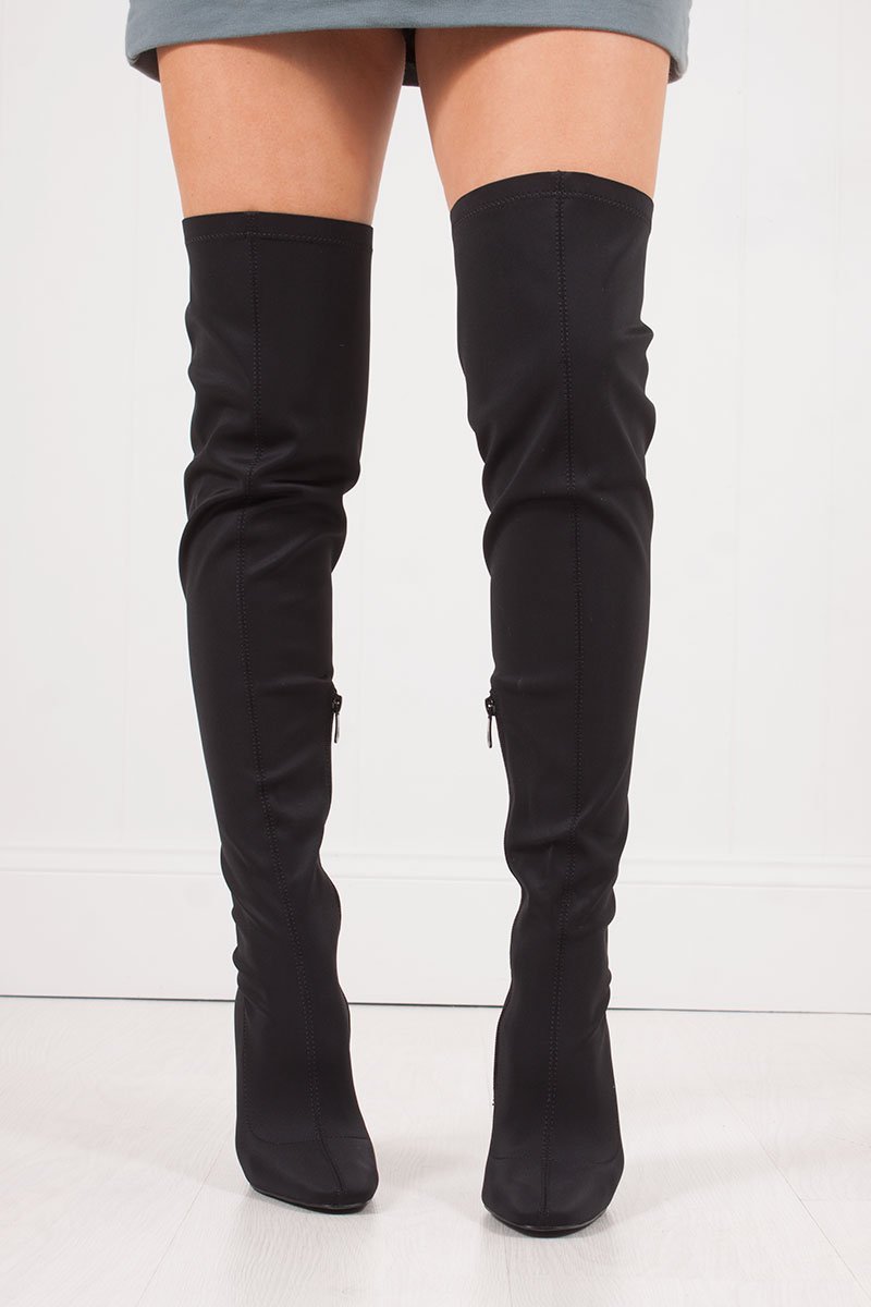 Sierra Black Over Knee Lycra Sock Boots