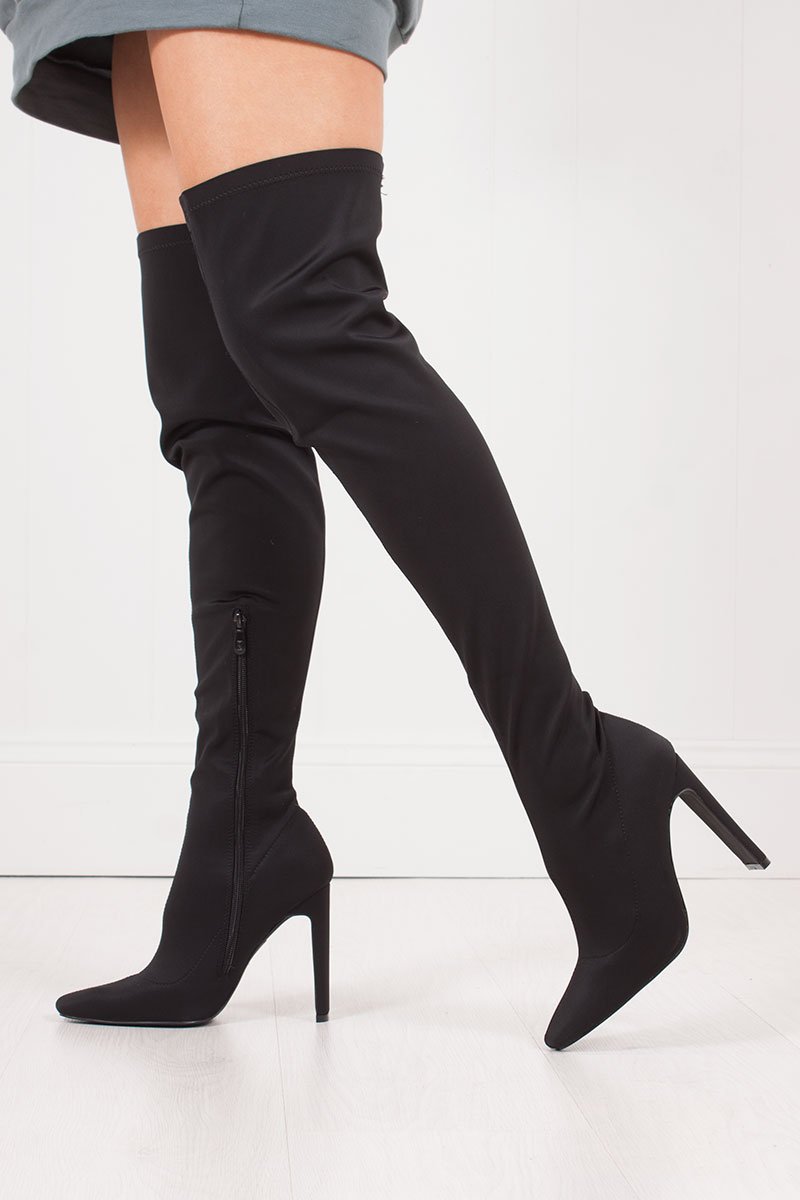 Sierra Black Over Knee Lycra Sock Boots