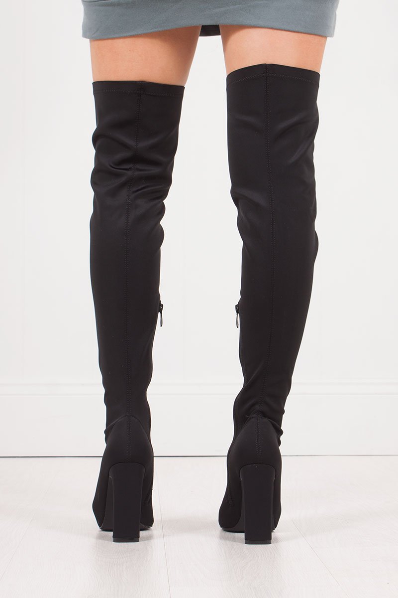 Sierra Black Over Knee Lycra Sock Boots