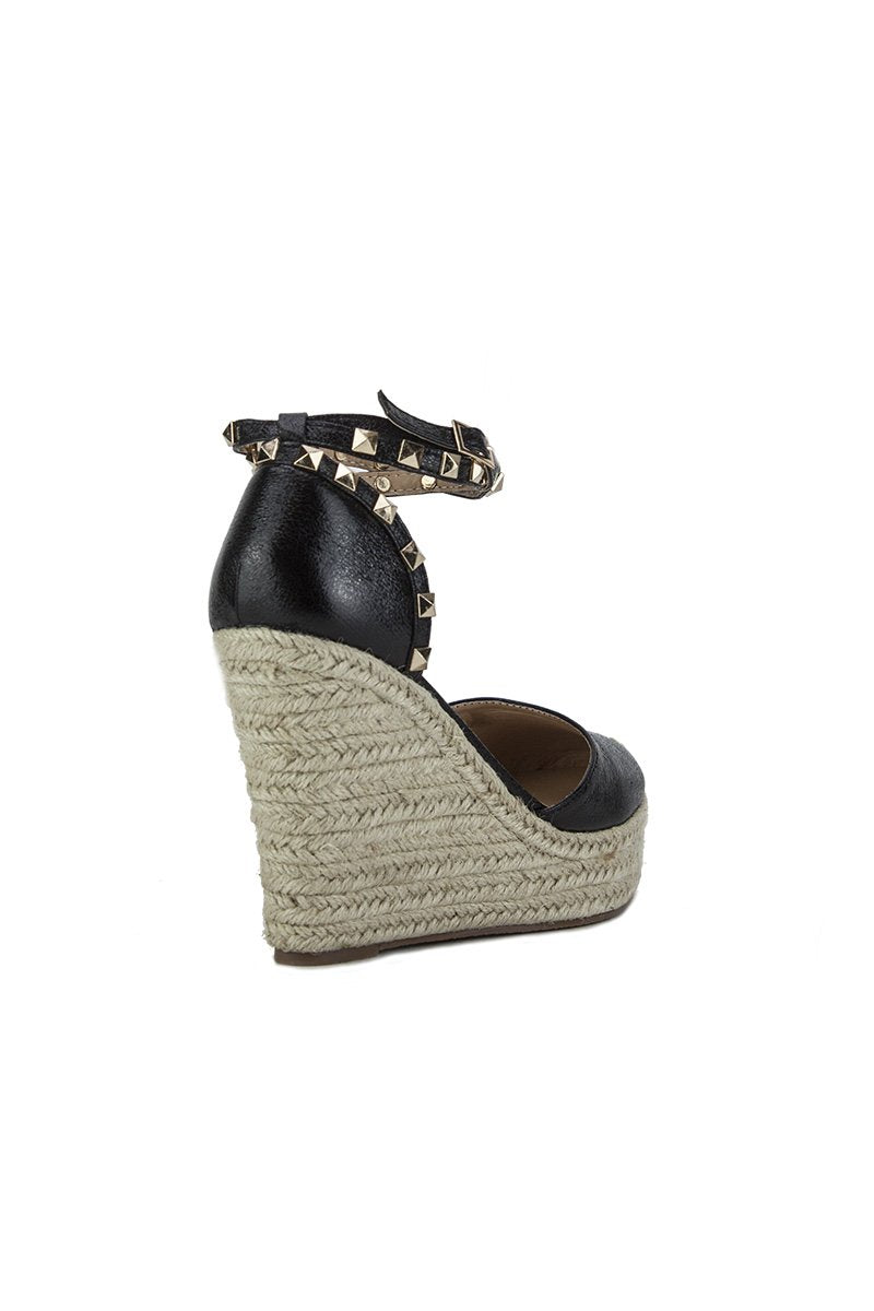 Simone Black Metallic Stud Espadrille Wedges