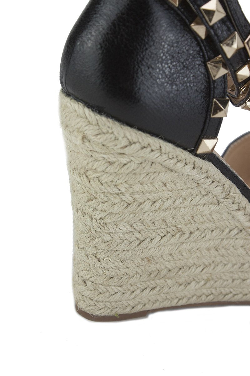 Simone Black Metallic Stud Espadrille Wedges