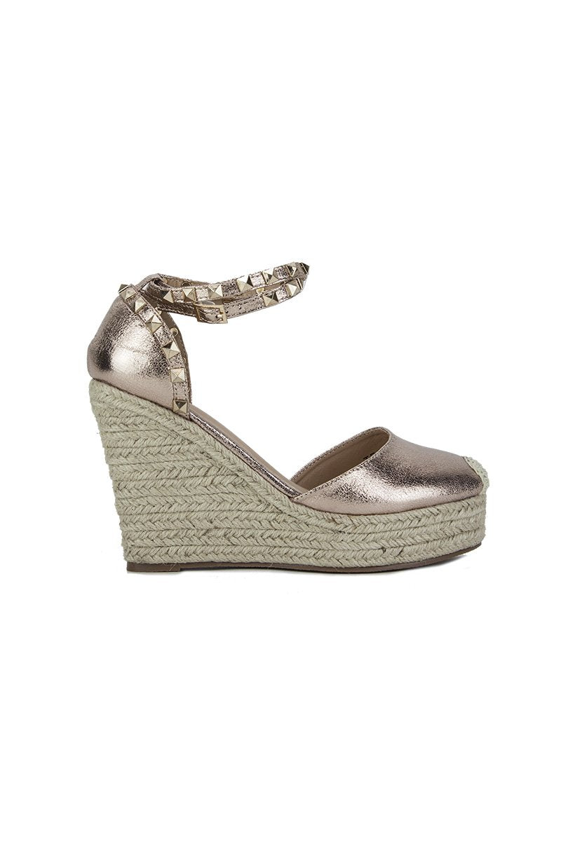 Simone Rose Gold Metallic Stud Espadrille Wedges