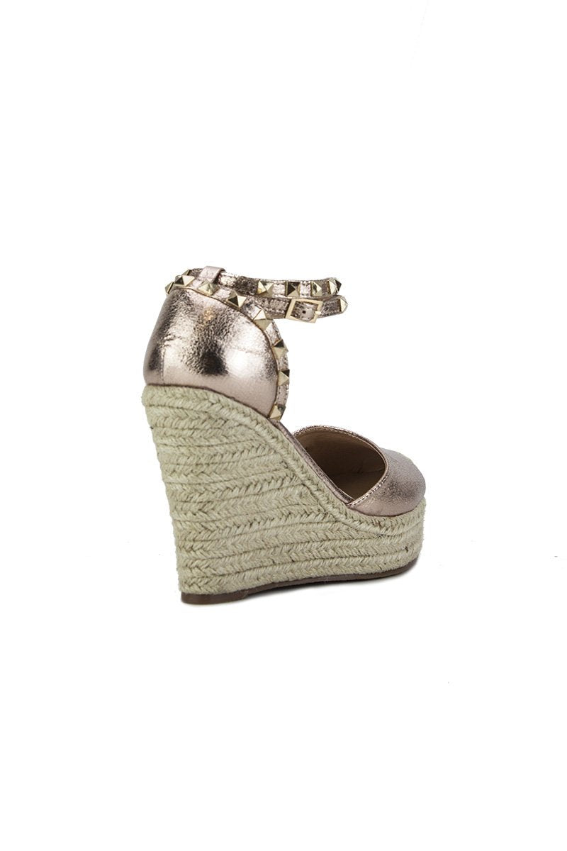 Simone Rose Gold Metallic Stud Espadrille Wedges