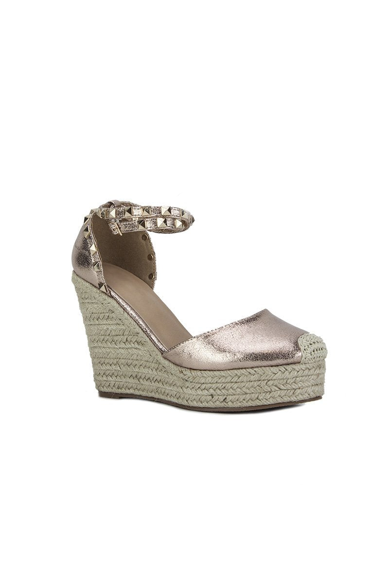 Simone Rose Gold Metallic Stud Espadrille Wedges