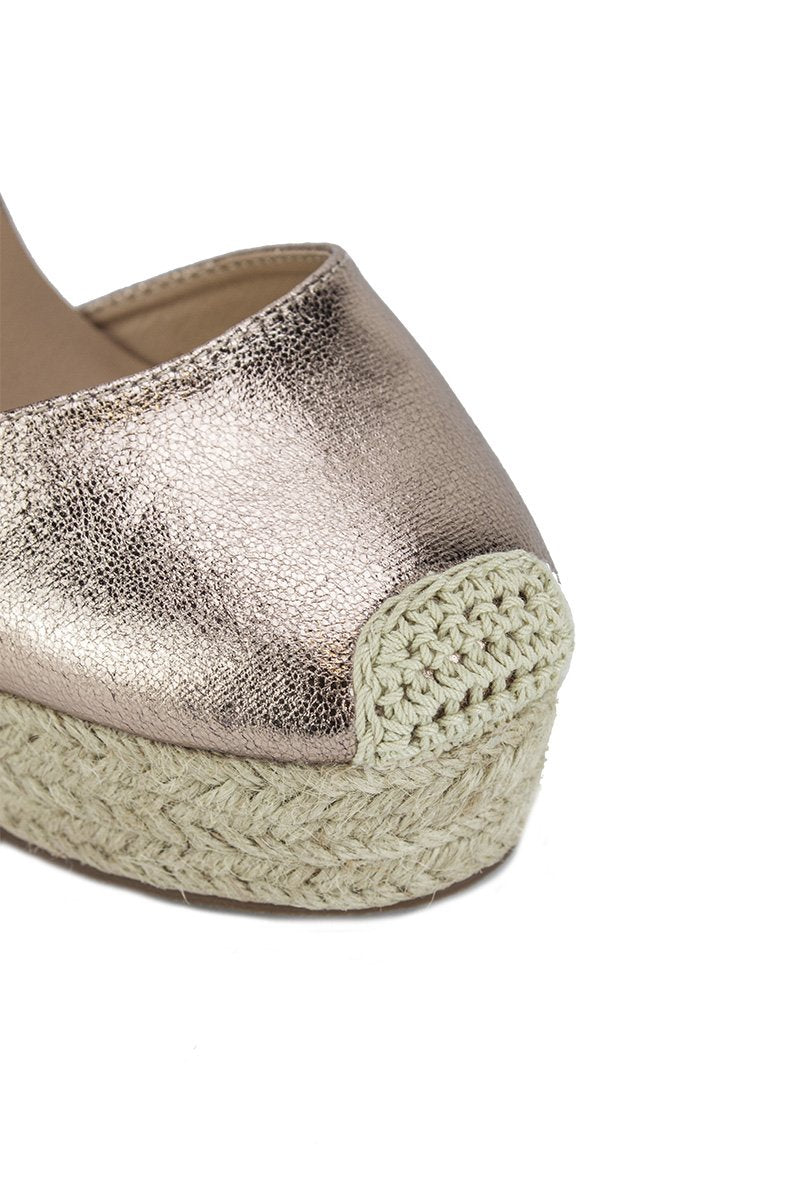 Simone Rose Gold Metallic Stud Espadrille Wedges