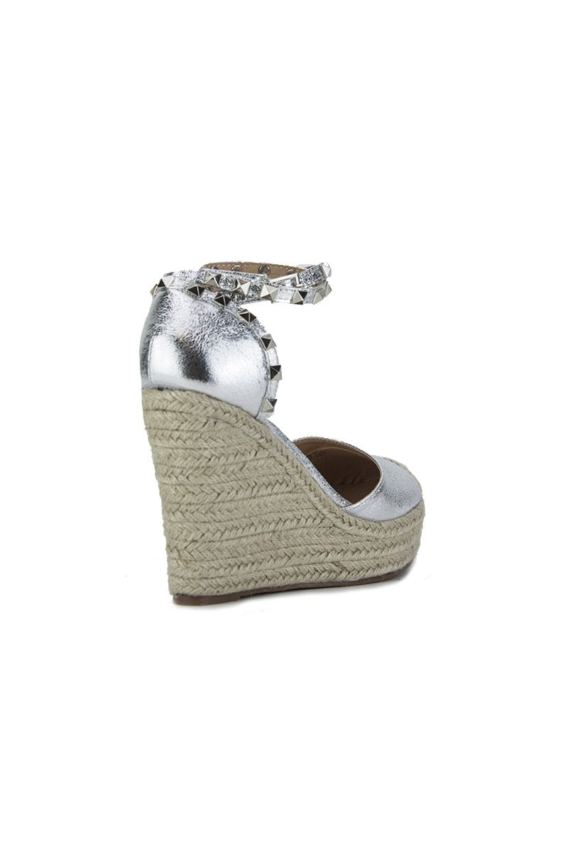 Simone Silver Metallic Stud Espadrille Wedges