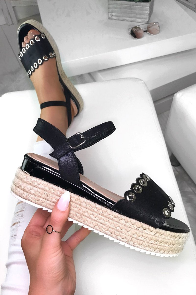 Skye Black Eyelet Detail Espadrille Sandals