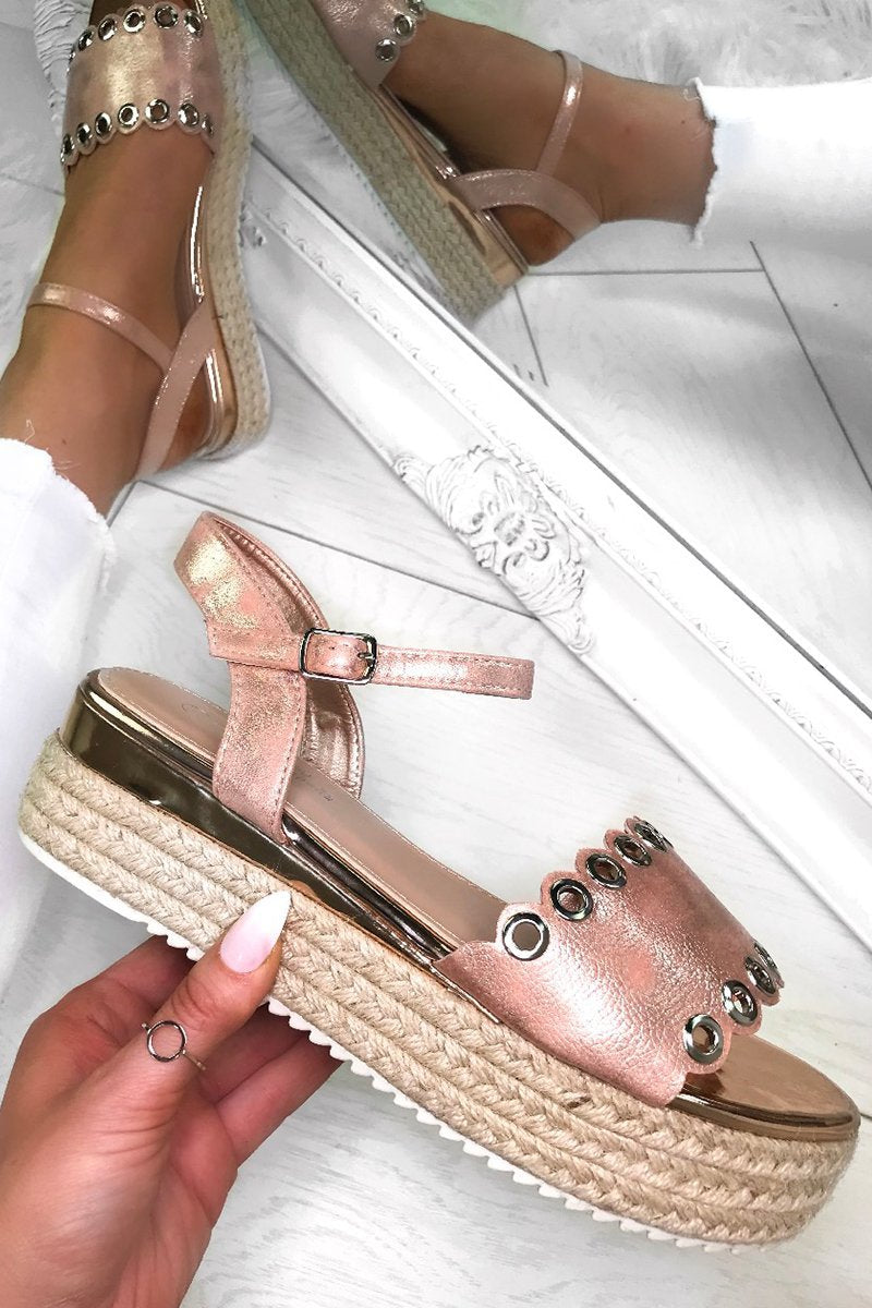 Skye Rose Gold Eyelet Detail Espadrille Sandals