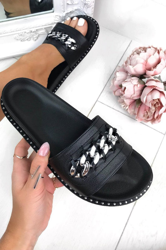 Sofia Black Chain Slider With Silver Stud Detail