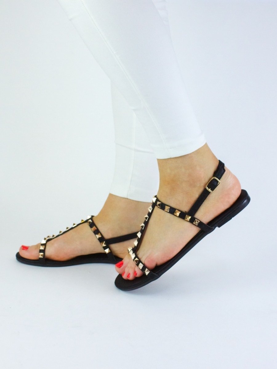 Sophia Black Stud Sandals