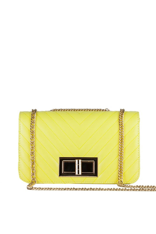 Stephanie Yellow Quilted Chain Shoulder Bag With Gold Detail