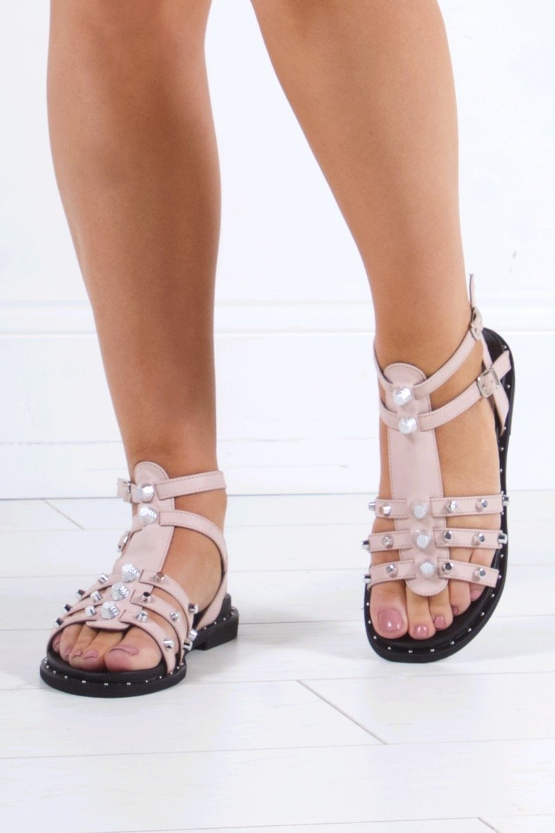 Tamara Pink Gladiator Sandals With Silver Stud Detail