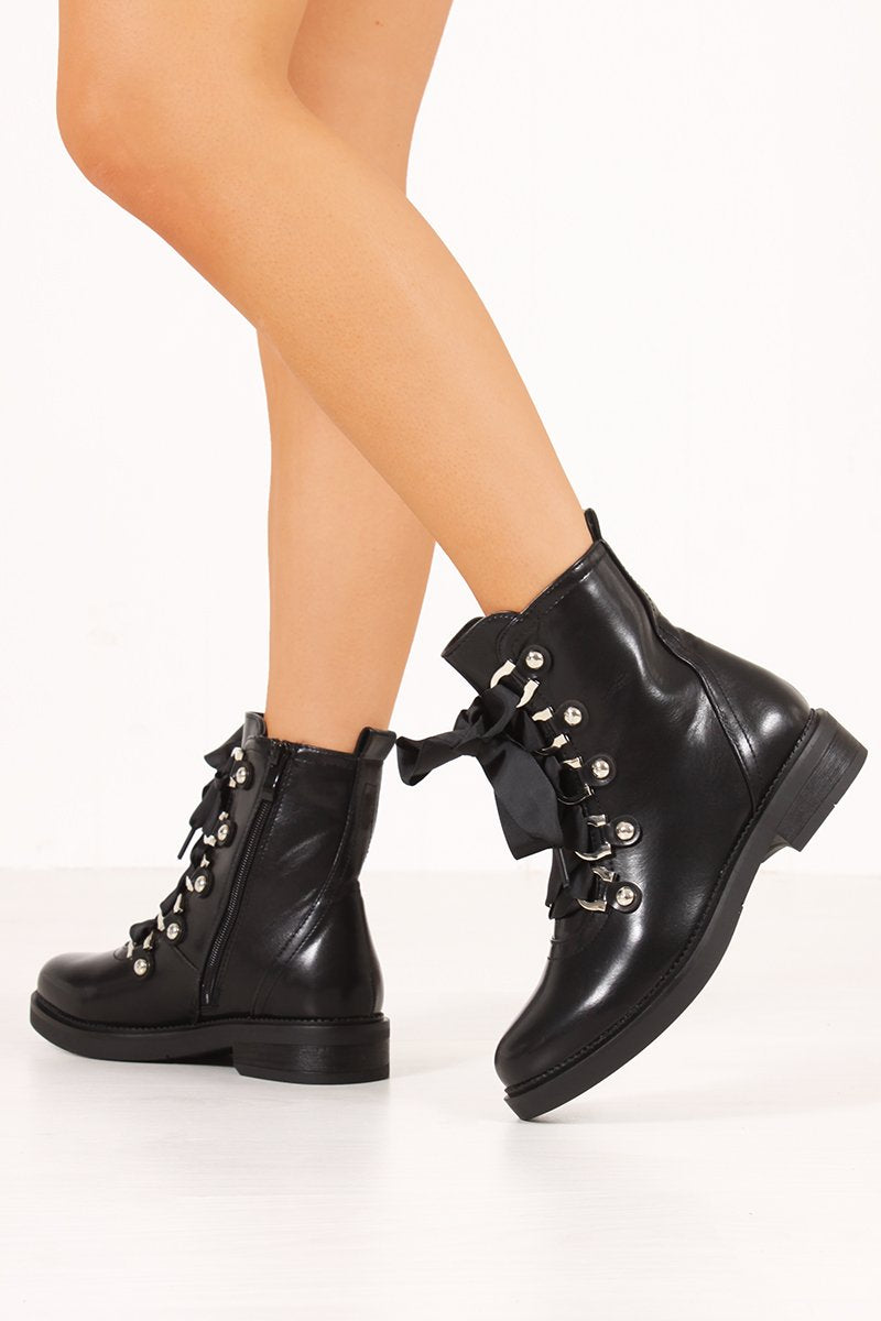 Tatum Black Ribbon Lace Ankle Boots