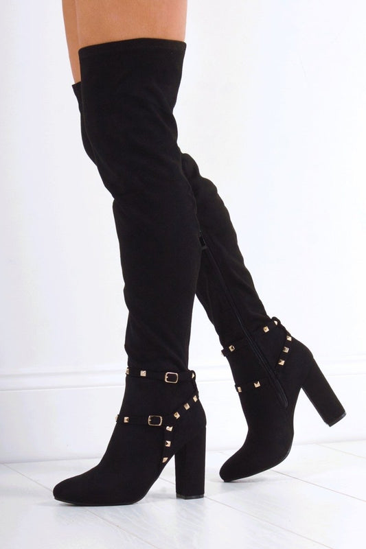 Teagan Black Over Knee Stud Boot