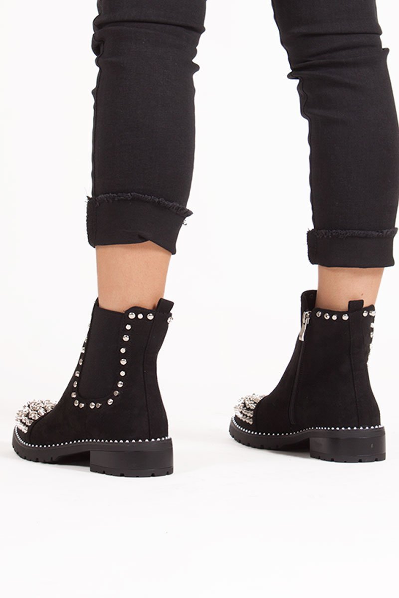 Thea Black Suede Ankle Boots With Spike Stud Details