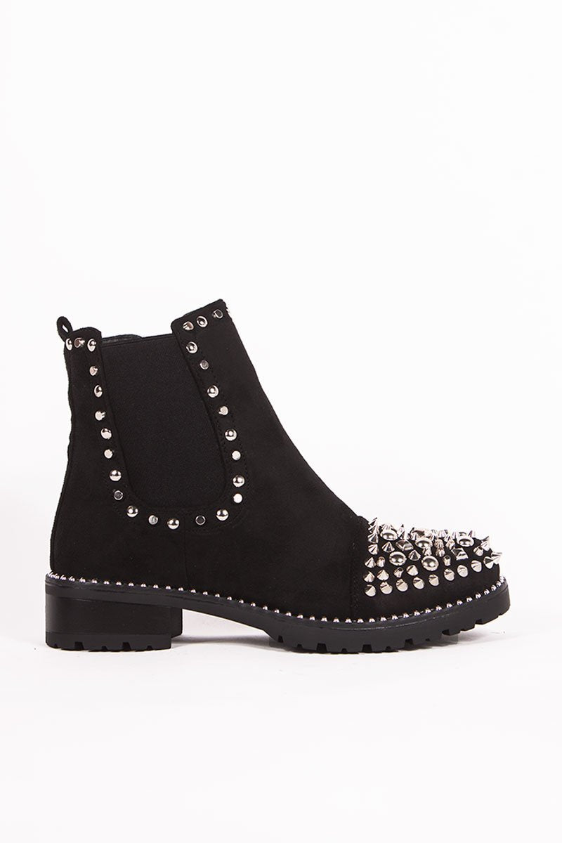 Thea Black Suede Ankle Boots With Spike Stud Details