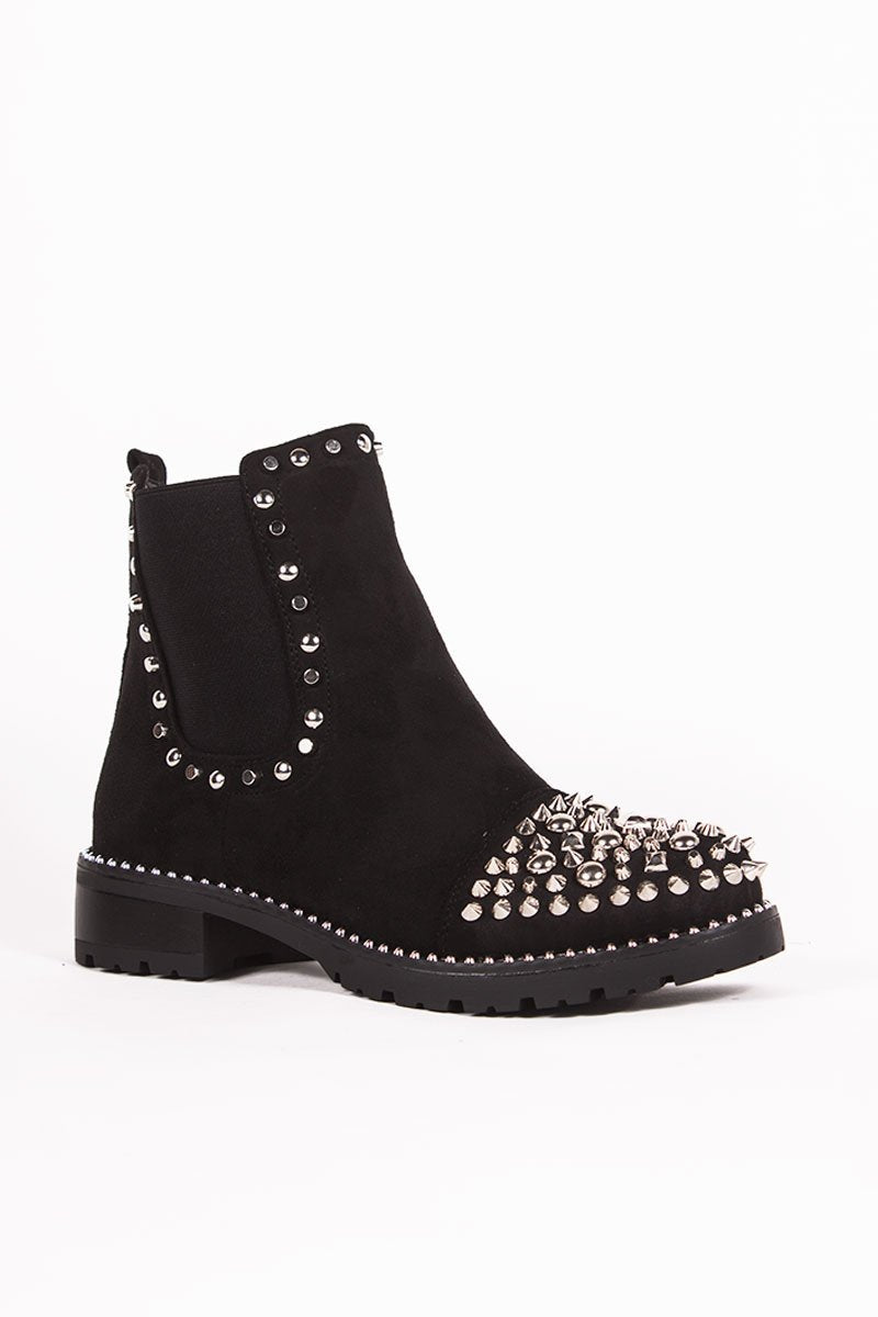 Thea Black Suede Ankle Boots With Spike Stud Details