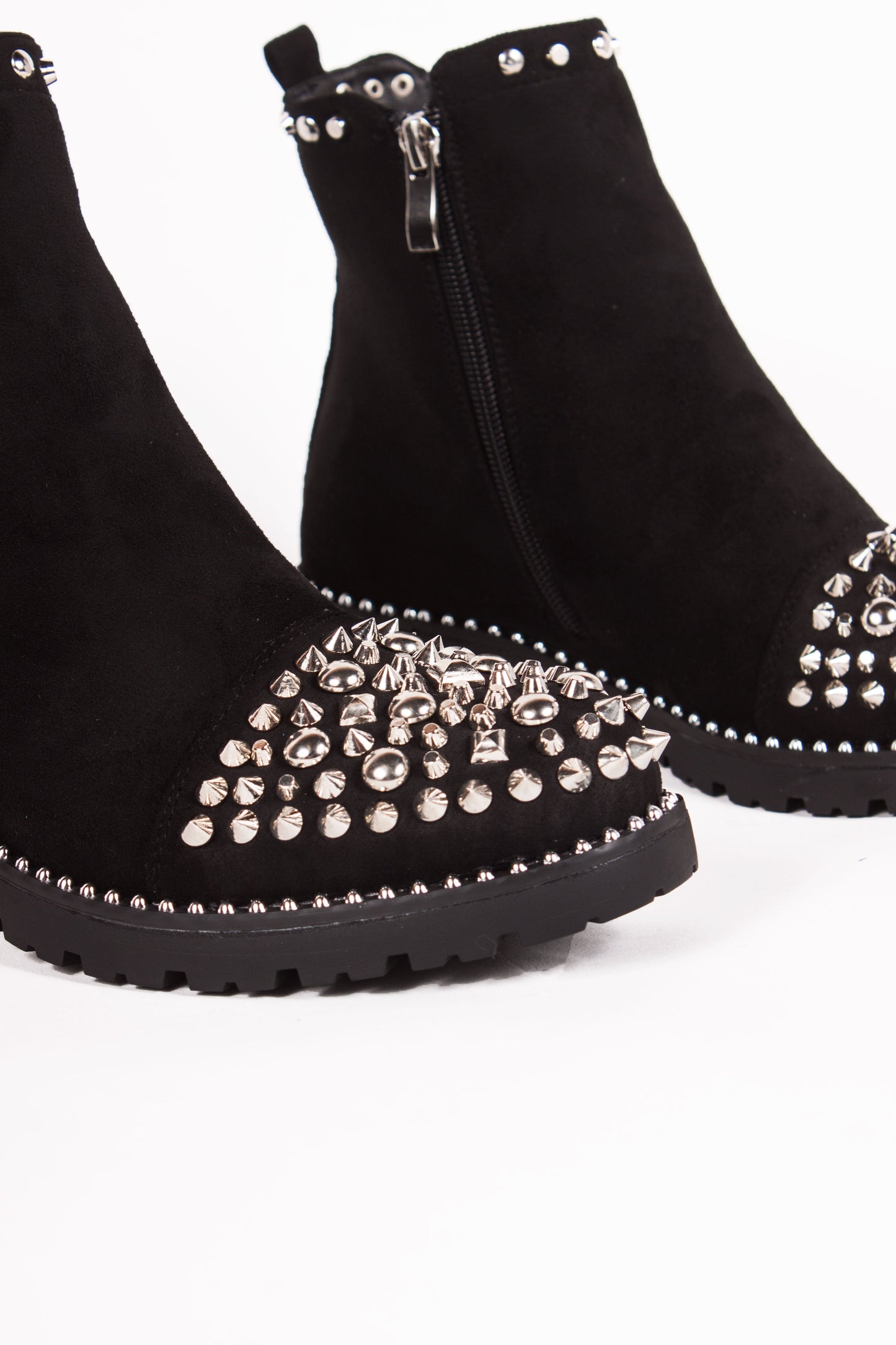 Thea Black Suede Ankle Boots With Spike Stud Details