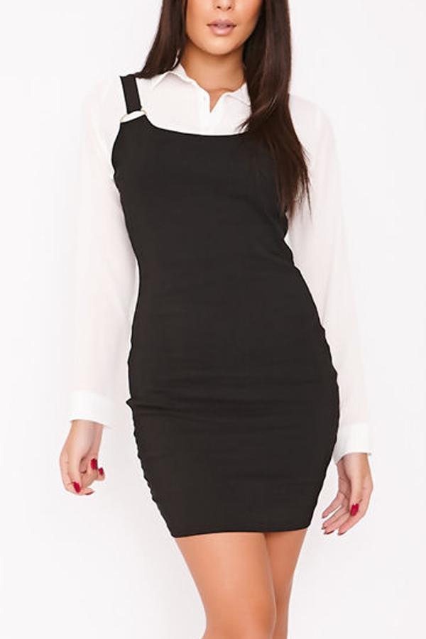 Tia Black D-Ring Scoop Neck Bodycon Dress