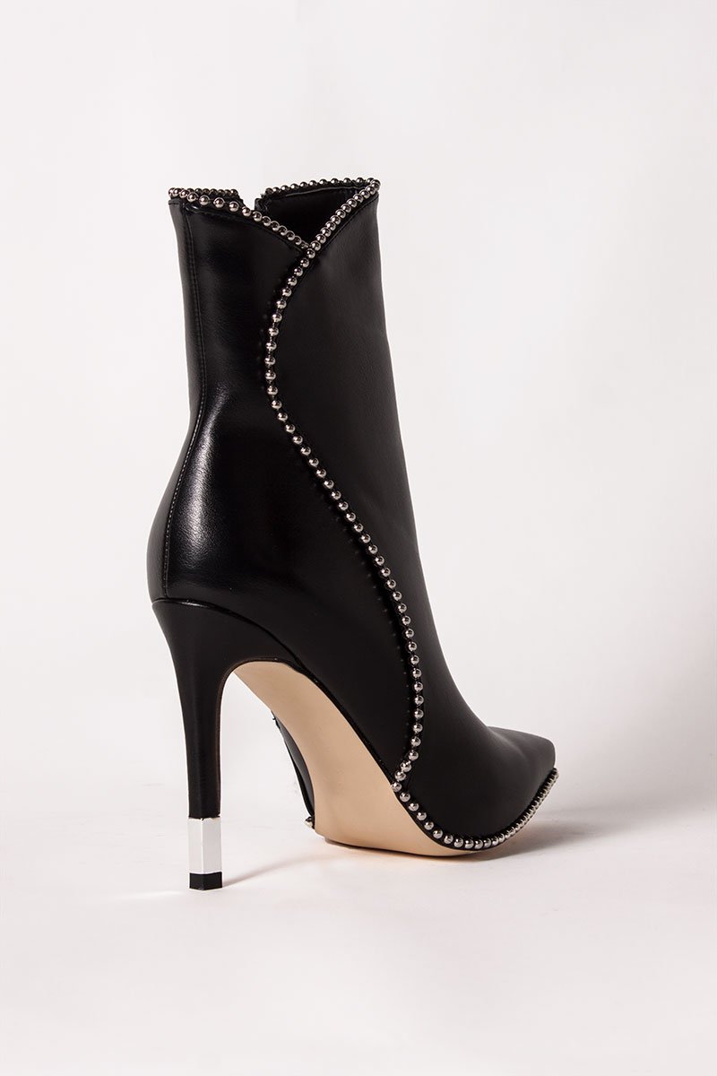 Trinity Black Stiletto Pointed Toe Stud Boots