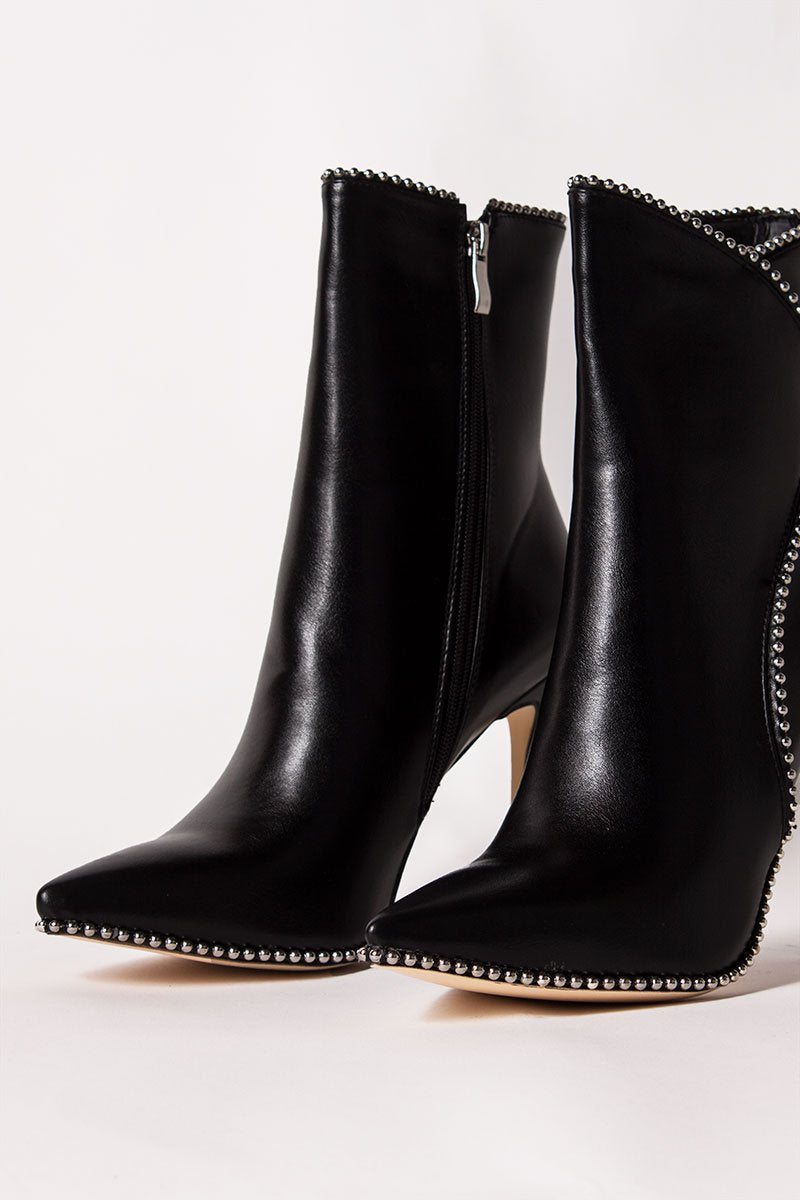 Trinity Black Stiletto Pointed Toe Stud Boots