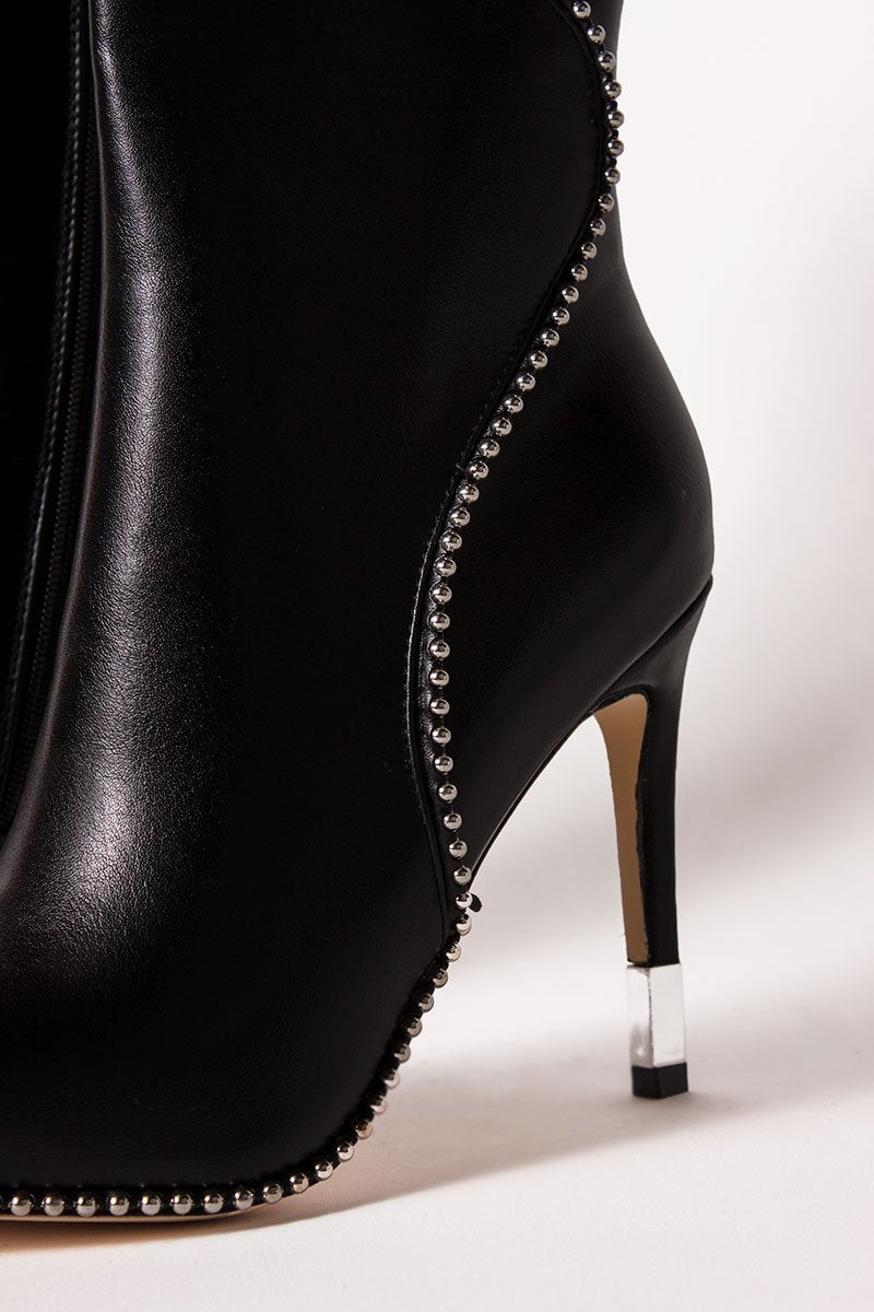 Trinity Black Stiletto Pointed Toe Stud Boots