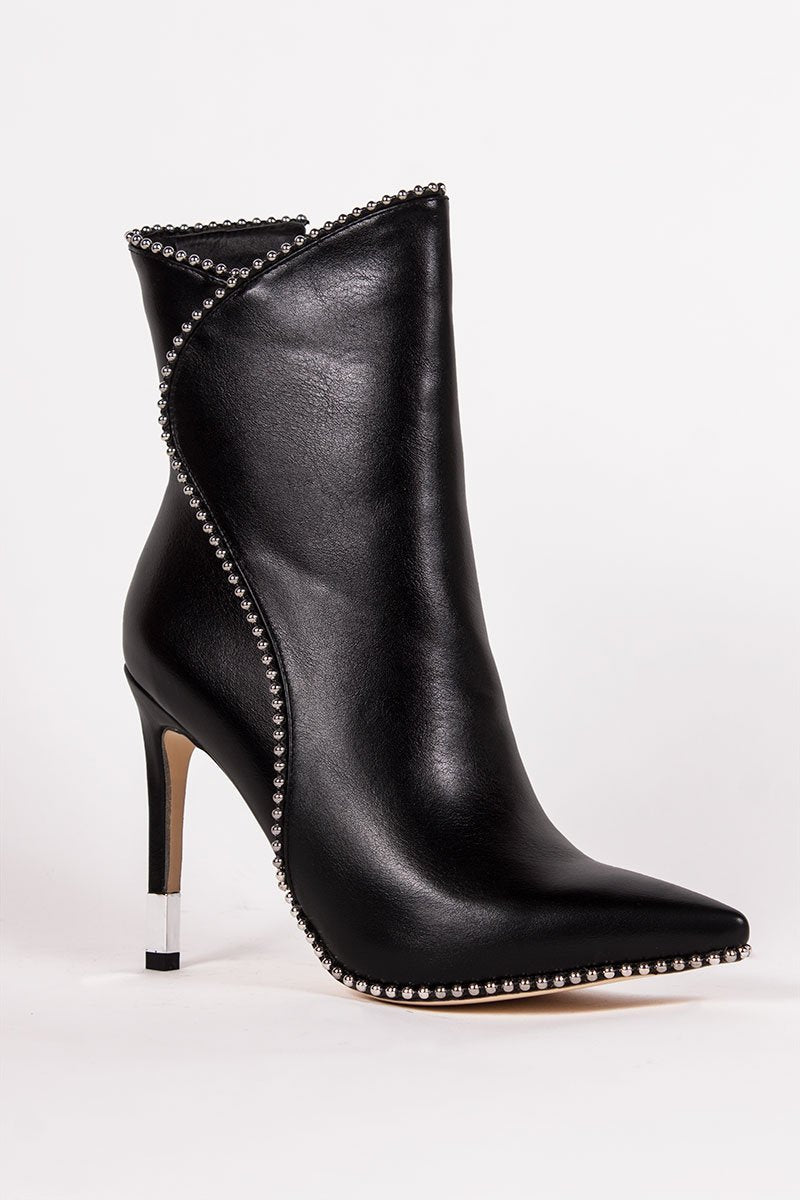 Trinity Black Stiletto Pointed Toe Stud Boots