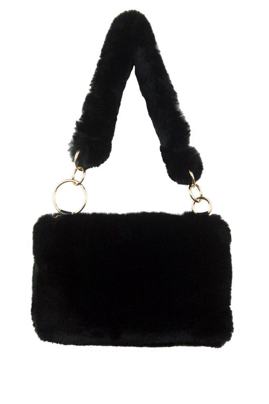 Una Black Faux Fur Shoulder Bag