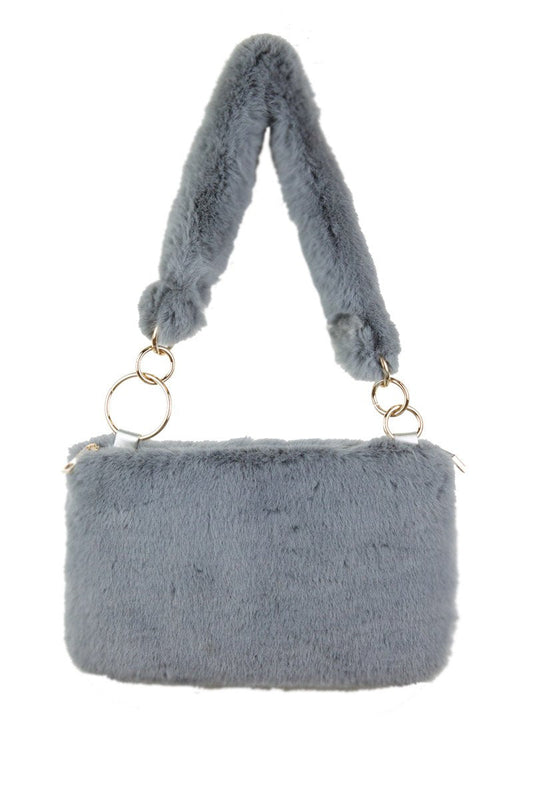 Una Grey Faux Fur Shoulder Bag
