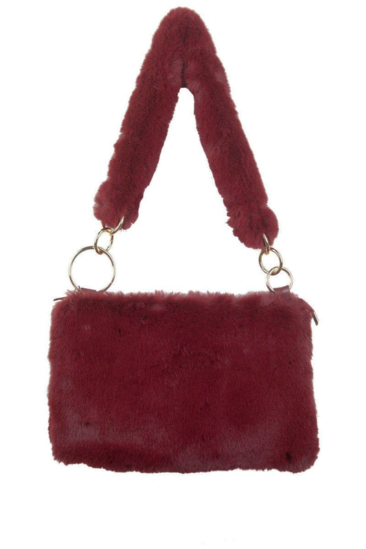 Una Wine Faux Fur Shoulder Bag