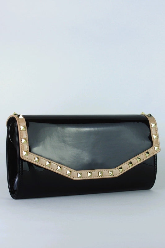 Valencia Black Patent Stud Clutch