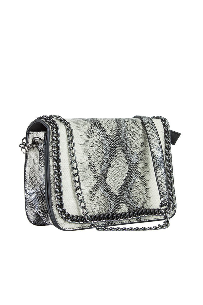 Vanessa Black Python Chain Shoulder Bag With Silver Detail