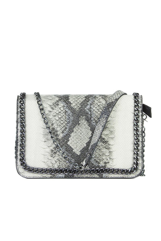 Vanessa Black Python Chain Shoulder Bag With Silver Detail