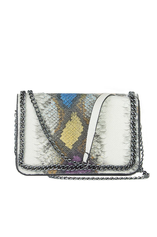Vanessa Blue Python Chain Shoulder Bag With Silver Detail
