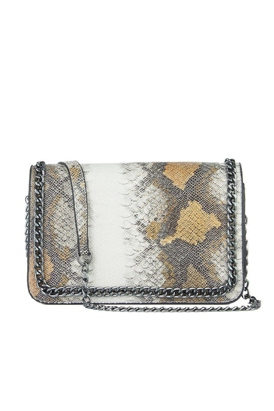 Vanessa Brown Python Chain Shoulder Bag With Silver Detail