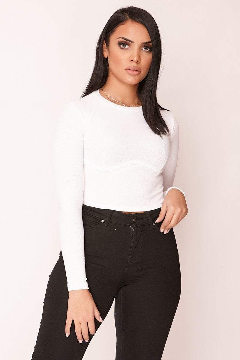 White Ribbed Underwired Crop Top