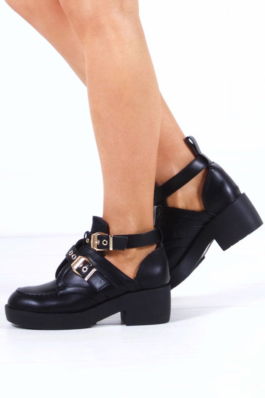 Winnie Black Buckle Ankle Boot