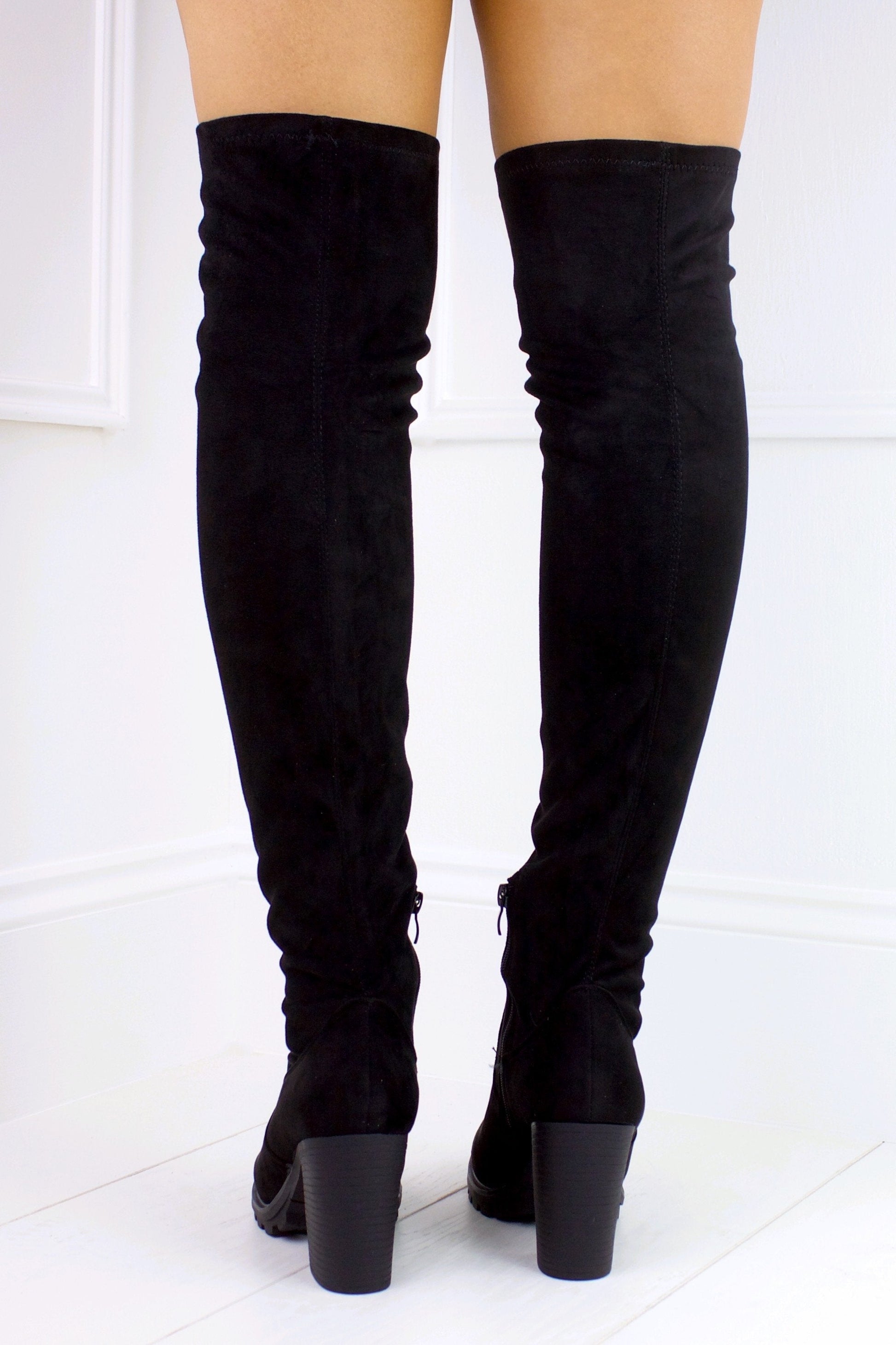 Yasmin Black Faux Suede Over Knee Boot