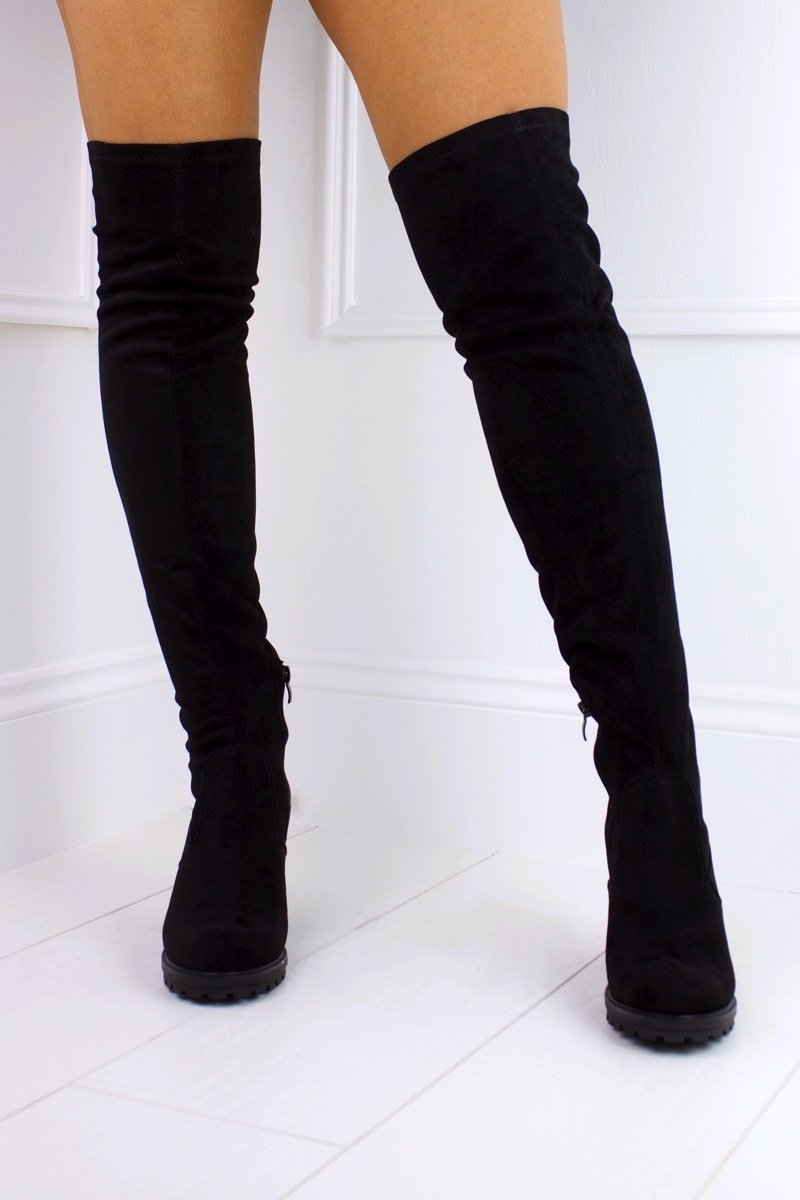 Yasmin Black Faux Suede Over Knee Boot