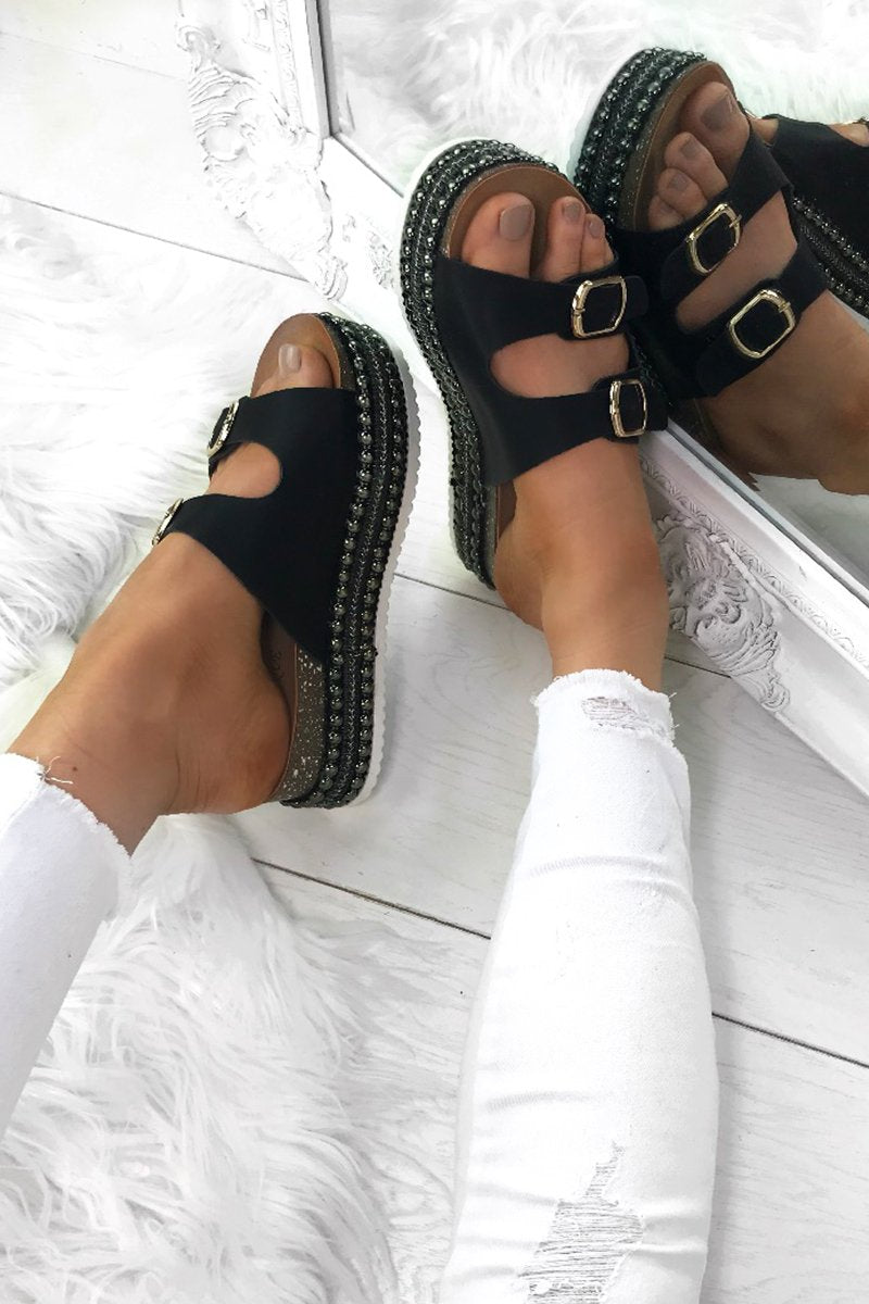 Yazmin Black Studded Espadrille Flatforms