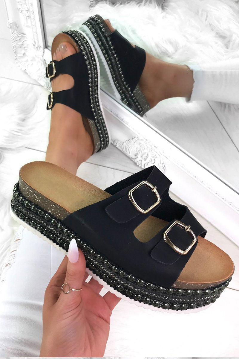 Yazmin Black Studded Espadrille Flatforms