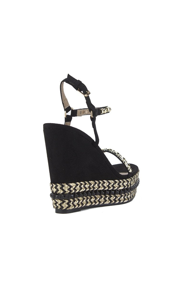 Zahra Black Espadrille Wedge With Gold Detail