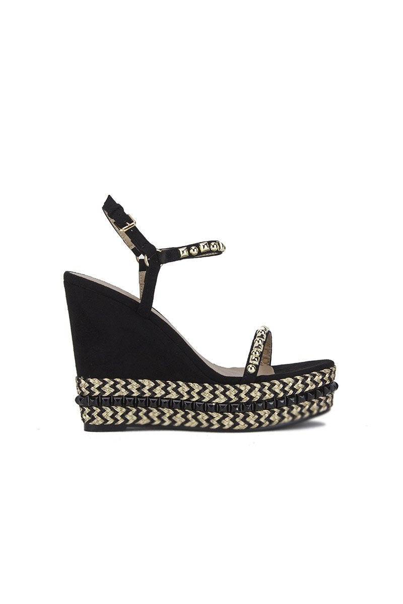 Zahra Black Espadrille Wedge With Gold Detail