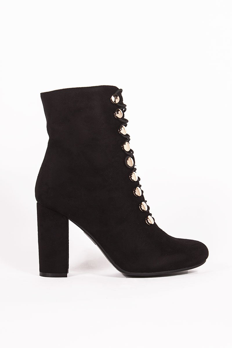 Zara Black Button Detailed Heeled Boots