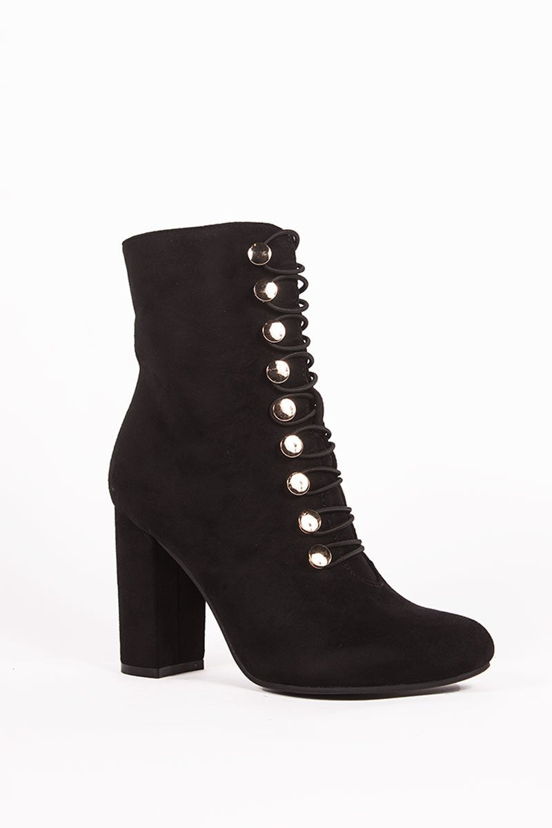 Zara Black Button Detailed Heeled Boots