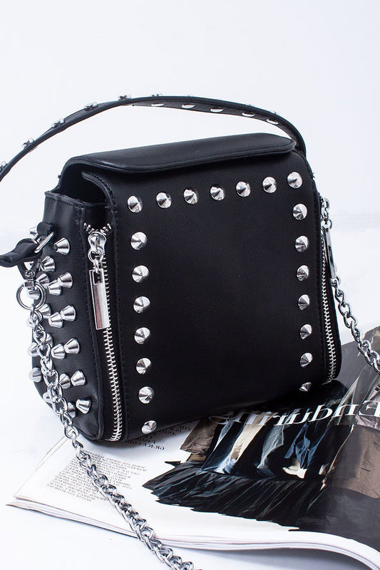 Zara Black Faux Leather Stud Detail Top Handle Crossbody Bag