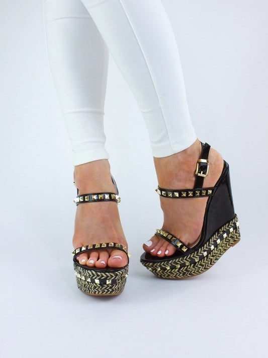 Zara Black Stud Wedge