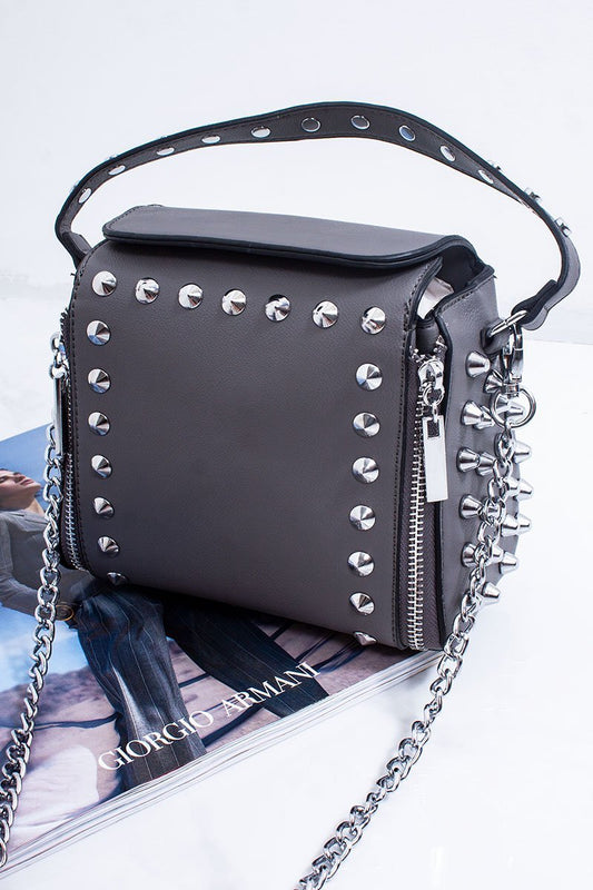 Zara Grey Faux Leather Stud Detail Top Handle Crossbody Bag