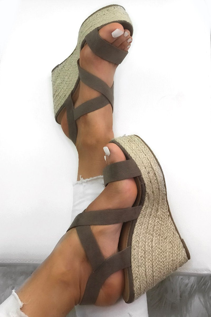 Zara Mocha Strappy Espadrille Wedges